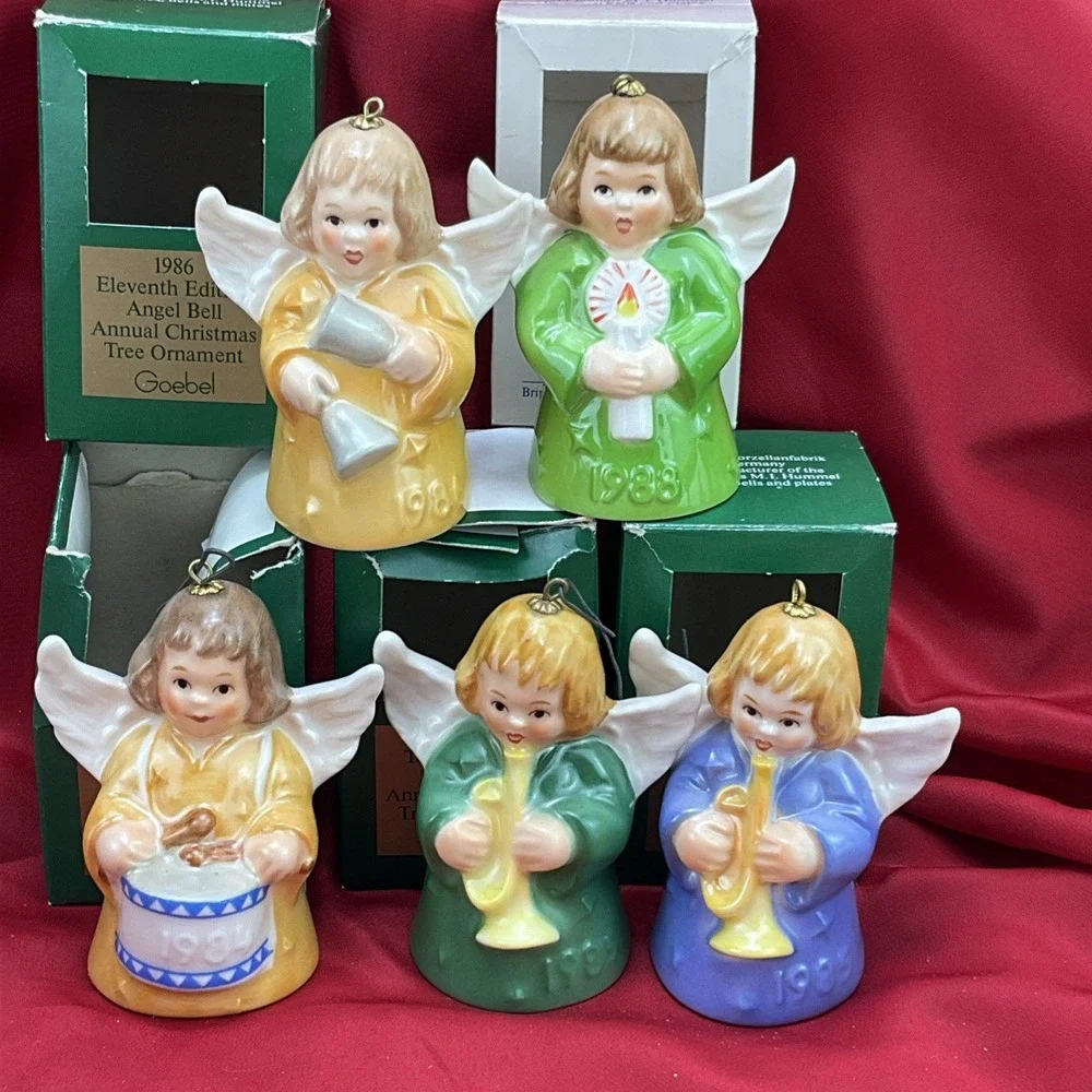 10 Vintage Goebel Hummel Angel Bell Ornaments 1984-1999 West Germany In Boxes